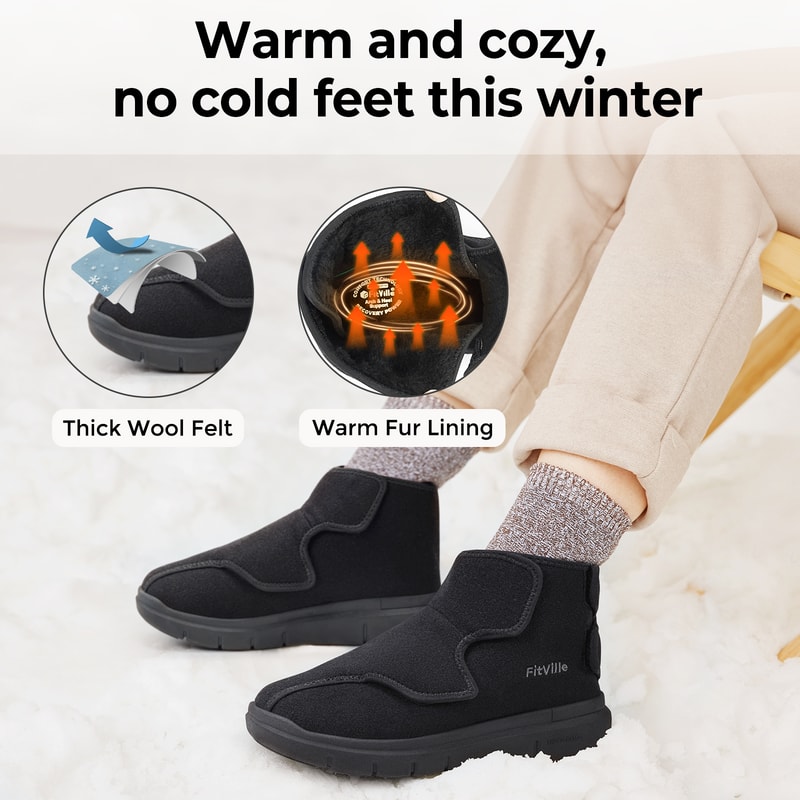 Diabetic Boots Winter Boots For Women Wide Version Adjustable Straps With Fur Lining Thickened Warm 3