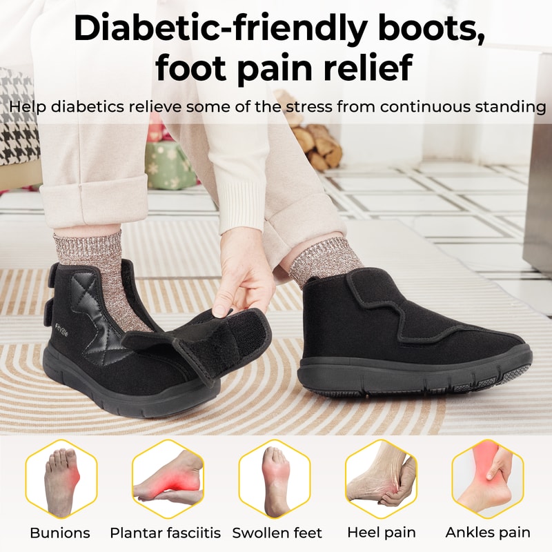 Diabetic Boots Winter Boots For Women Wide Version Adjustable Straps With Fur Lining Thickened Warm 4