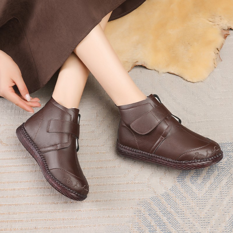 Womens Waterproof Snow Boot New Winter Faux Fur Leather Ankle Boots Hook Loop Embroidered Furry Sho 2