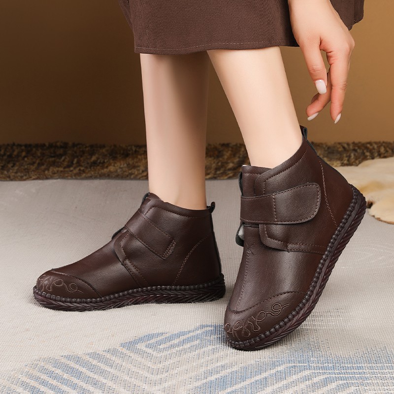 Womens Waterproof Snow Boot New Winter Faux Fur Leather Ankle Boots Hook Loop Embroidered Furry Sho 5