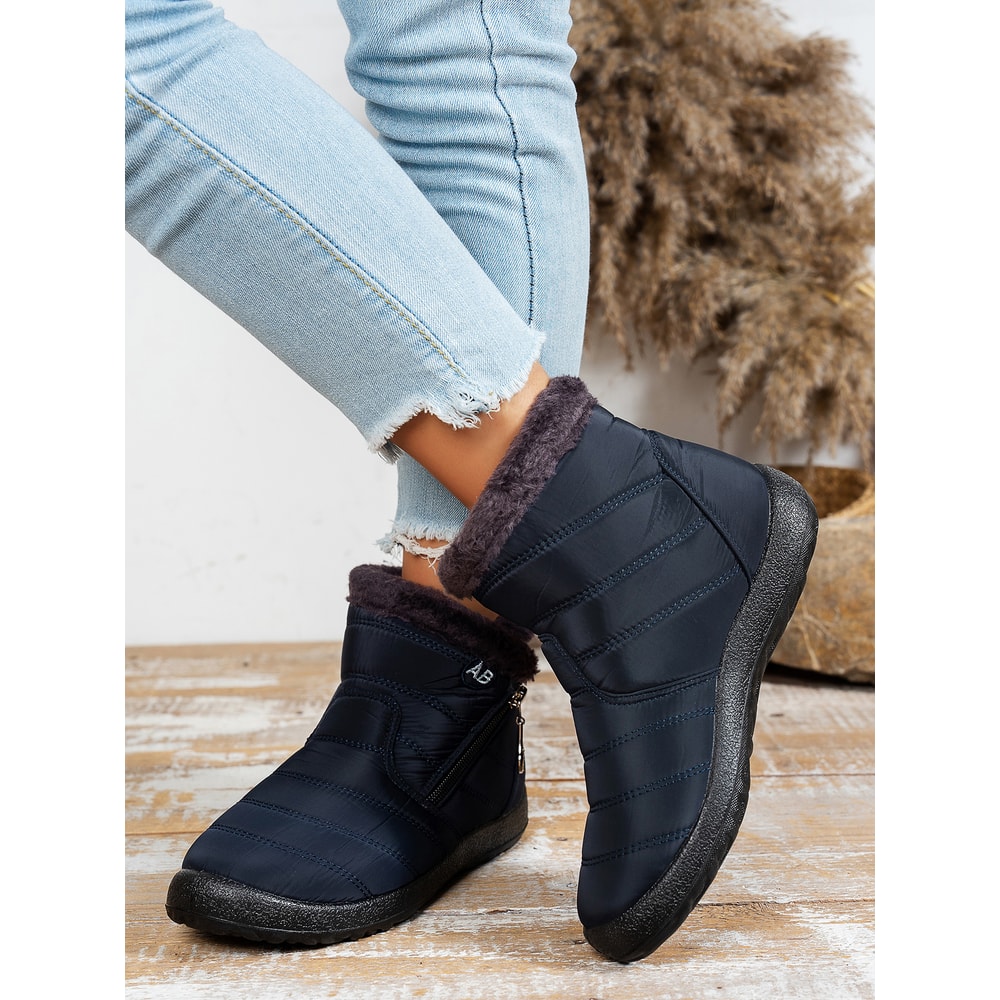 MidCalf Waterproof Cotton Boots For Women Casual Sports Shoes With Outer Zipper And Plush Interior 8