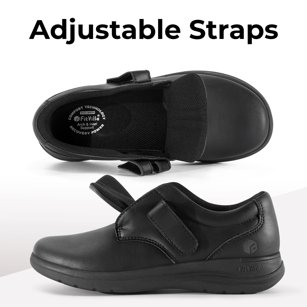 Extra Wide Womens Leather Shoes SlipOn Walking Shoes For Diabetic Feet With Arch Support And Comfor 2