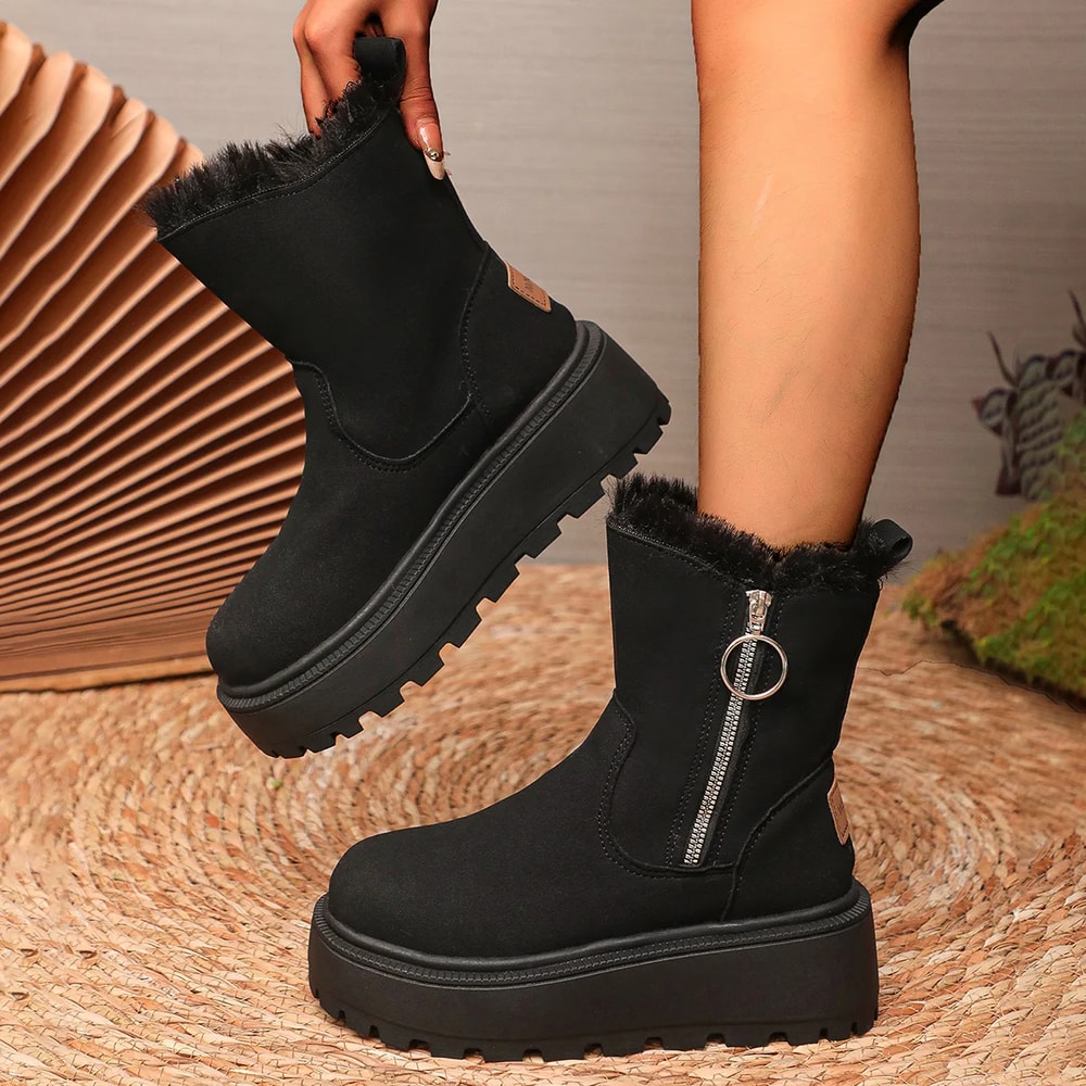 Hot Sale Womens Winter Snow Boots Thick Bottom Side Zipper Fleece Lined Short Boots Korean Style Wa 2