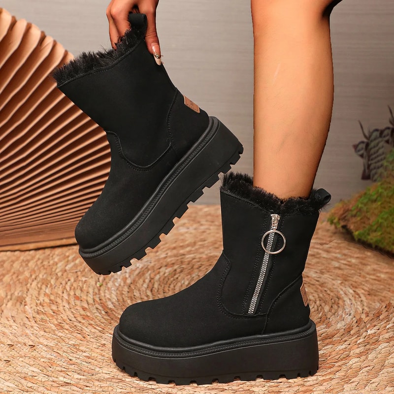 Hot Sale Womens Winter Snow Boots Thick Bottom Side Zipper Fleece Lined Short Boots Korean Style Wa 2