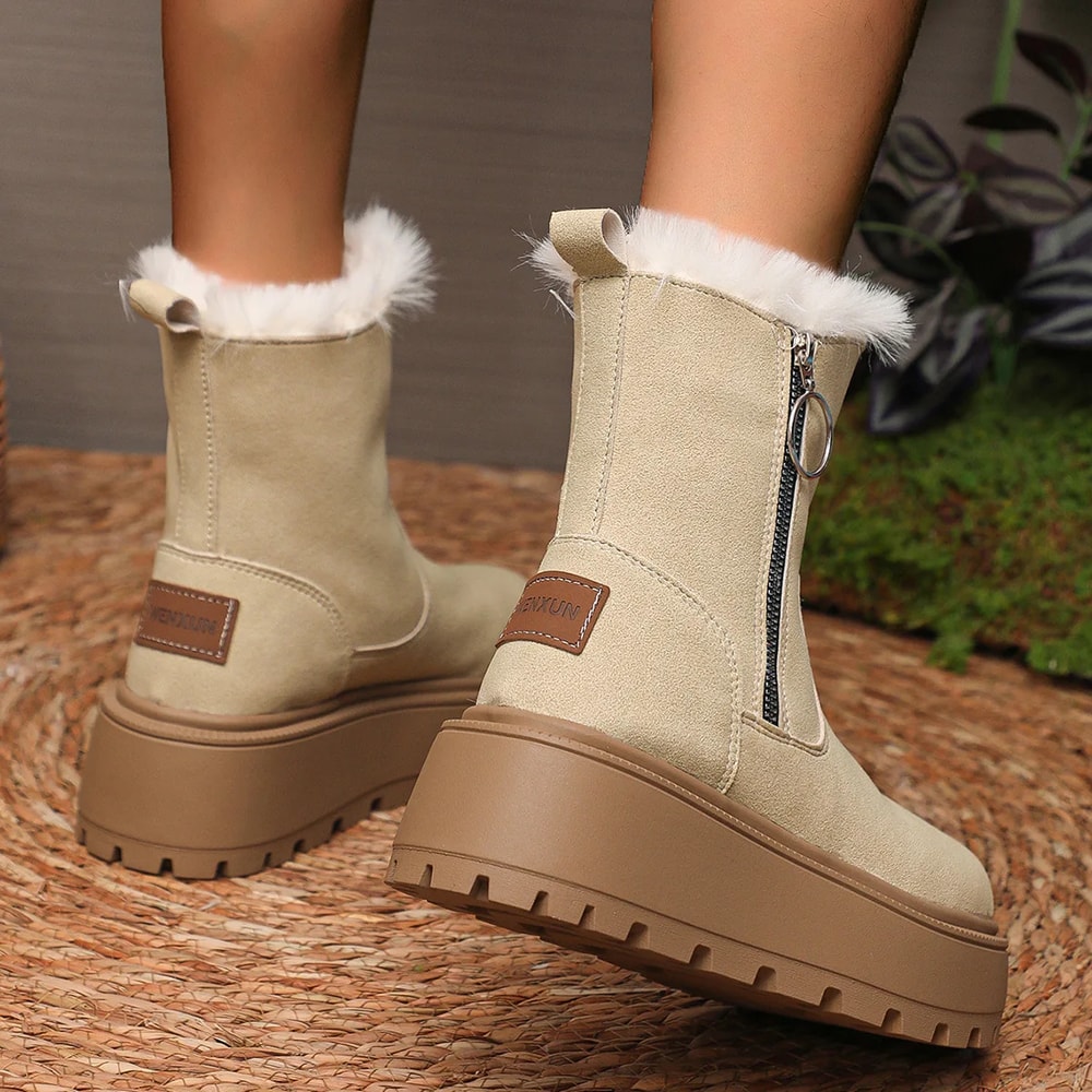 Hot Sale Womens Winter Snow Boots Thick Bottom Side Zipper Fleece Lined Short Boots Korean Style Wa 1
