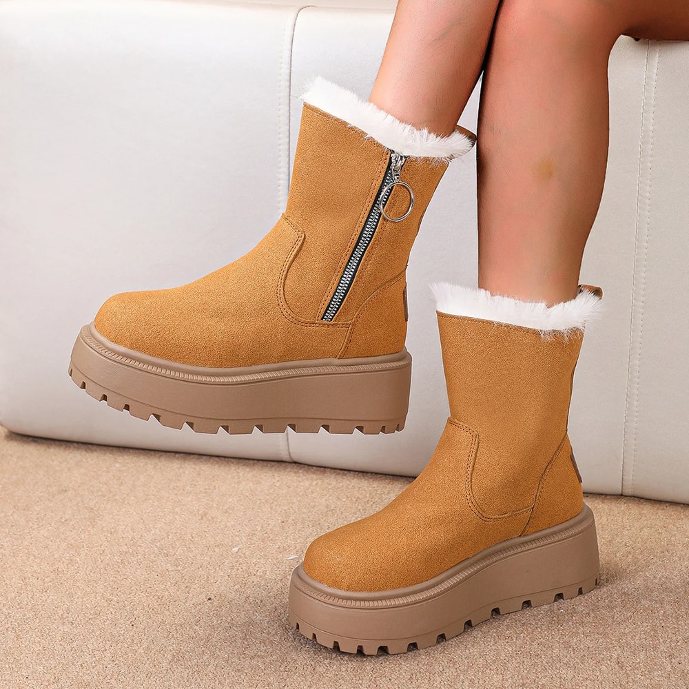 Hot Sale Womens Winter Snow Boots Thick Bottom Side Zipper Fleece Lined Short Boots Korean Style Wa 3