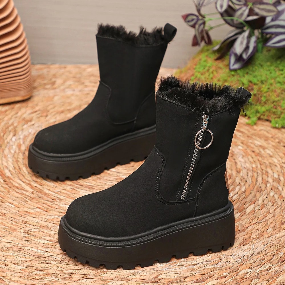 Hot Sale Womens Winter Snow Boots Thick Bottom Side Zipper Fleece Lined Short Boots Korean Style Wa 4