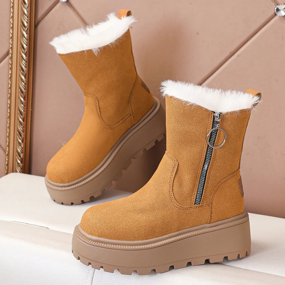 Hot Sale Womens Winter Snow Boots Thick Bottom Side Zipper Fleece Lined Short Boots Korean Style Wa 5