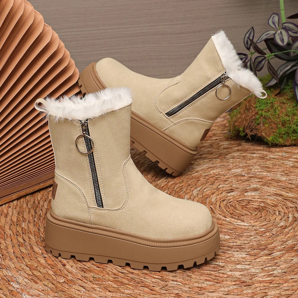Hot Sale Womens Winter Snow Boots Thick Bottom Side Zipper Fleece Lined Short Boots Korean Style Wa 6