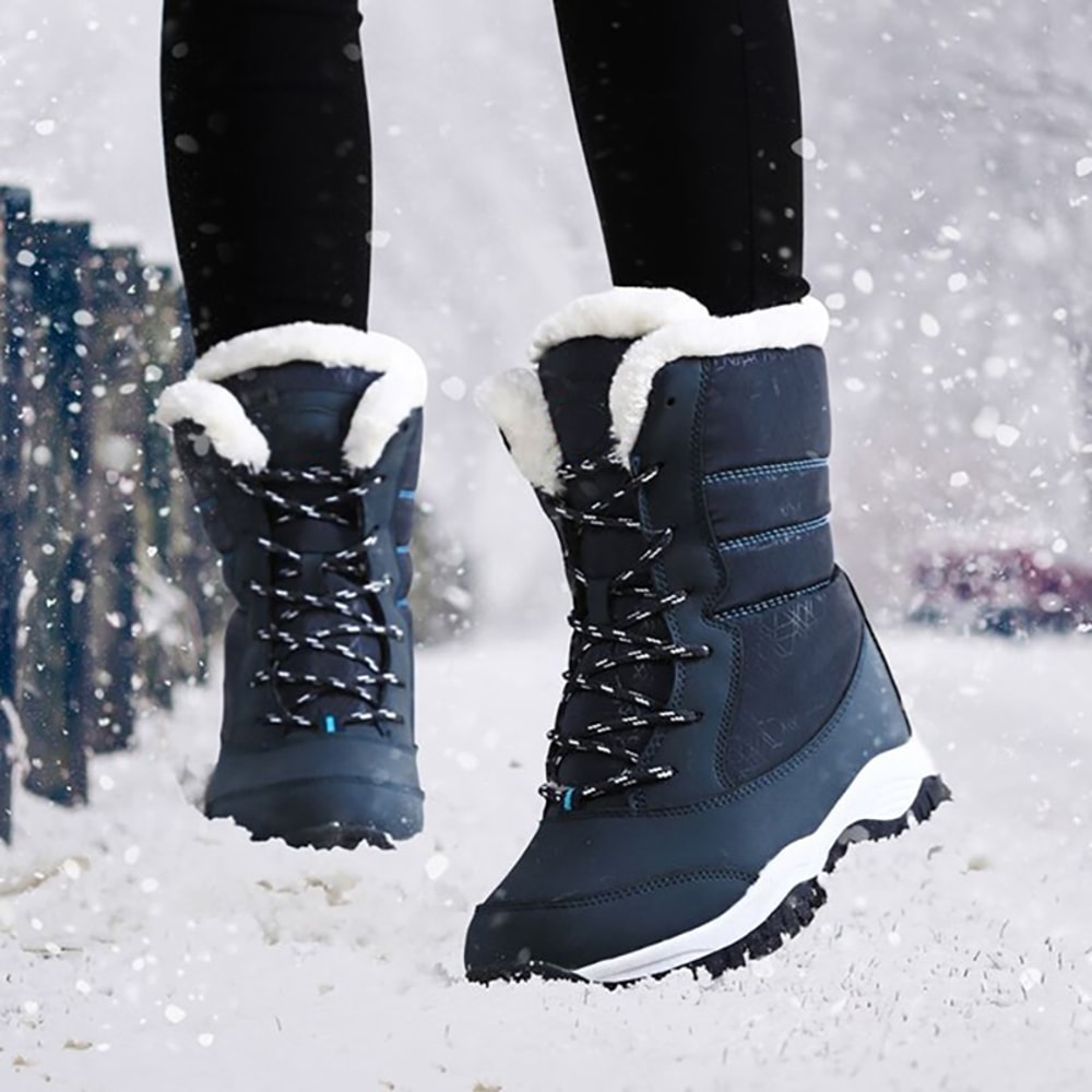 Winter Women Heels Boots Waterproof Platform Ankle Boots Plush Snow Boots Warm Outdoor Short Boots 2