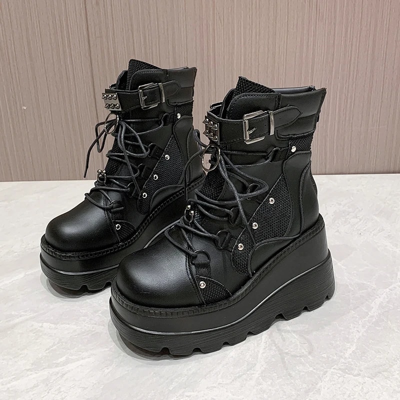 Womens Ankle Boots Autumn Fashion Platform Wedges High Heels Cosplay Zip Design Short Boots For Wom 6