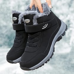 casual snow boots for women, winter shoes platform non-slip, warm fur ankle boots, plush combat hiking outdoor