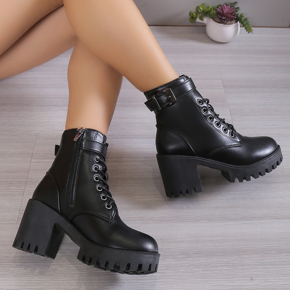 Comfortable Elegant Winter Women's Boots with Square Heel, Side Zipper, Solid Color, Round Head, Simple Thick Heel