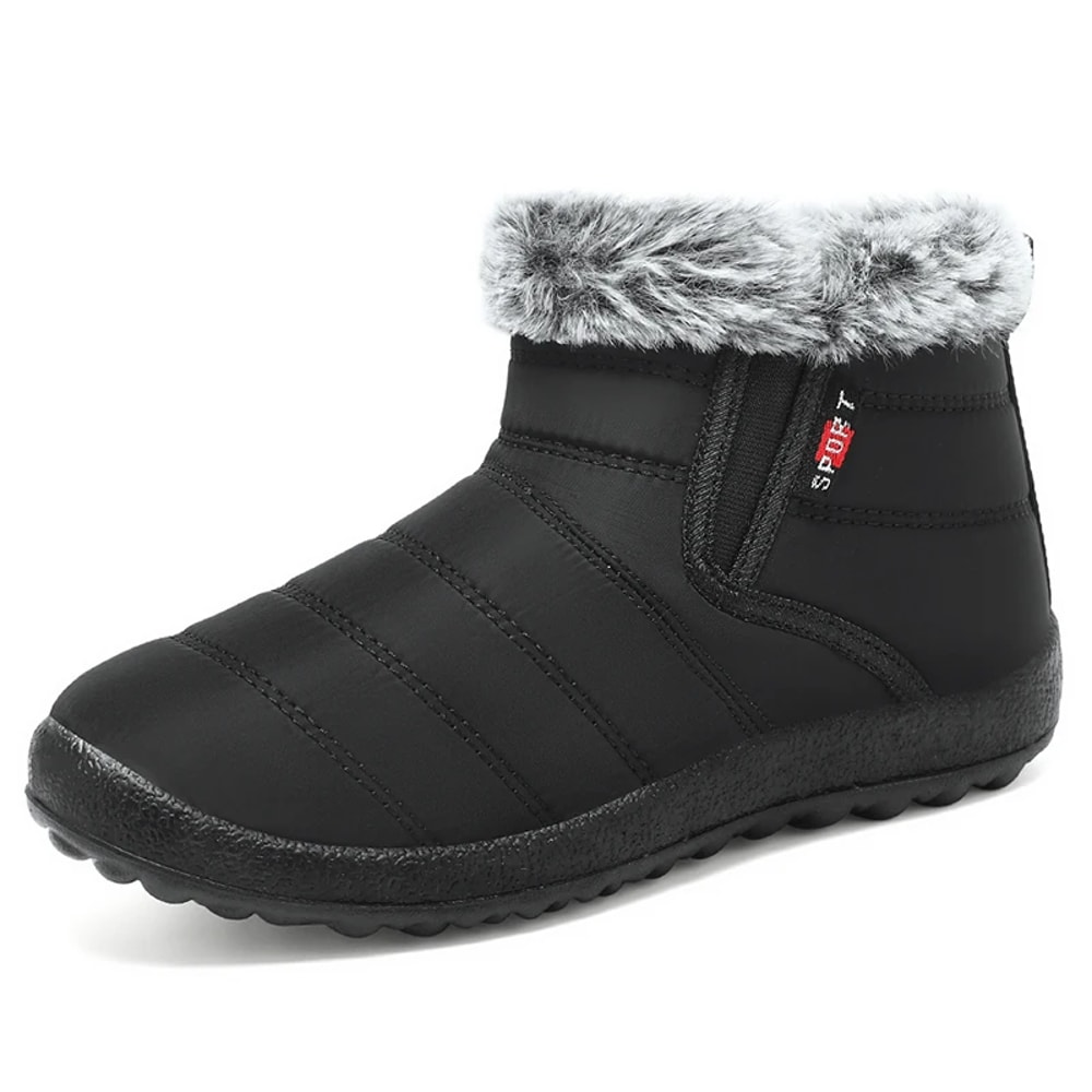 New Womens Ankle Boots Slip On Snow Boots For Winter Warm Fur Black Winter Footwear For Women 0
