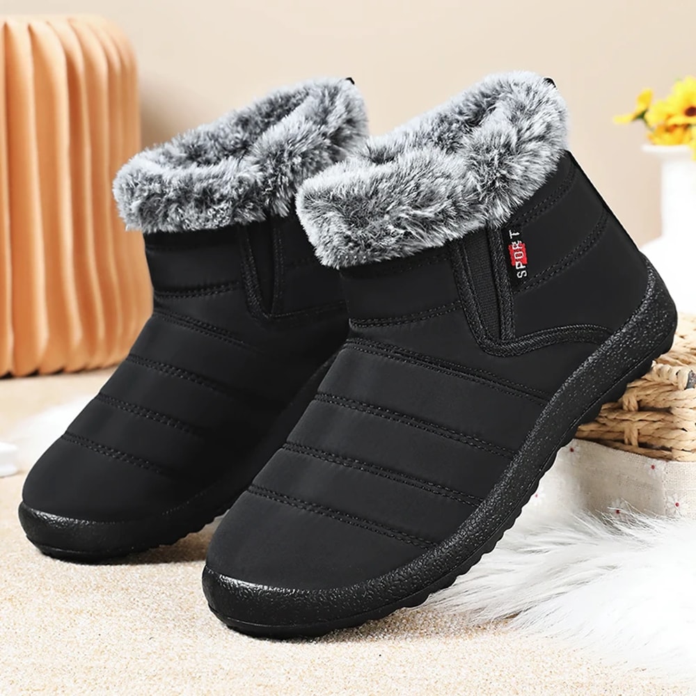 New Womens Ankle Boots Slip On Snow Boots For Winter Warm Fur Black Winter Footwear For Women 1