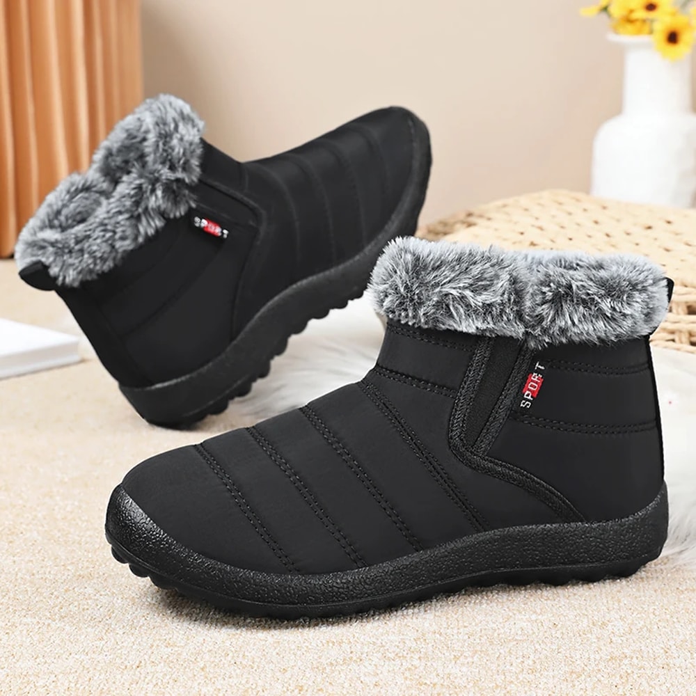 New Womens Ankle Boots Slip On Snow Boots For Winter Warm Fur Black Winter Footwear For Women 2