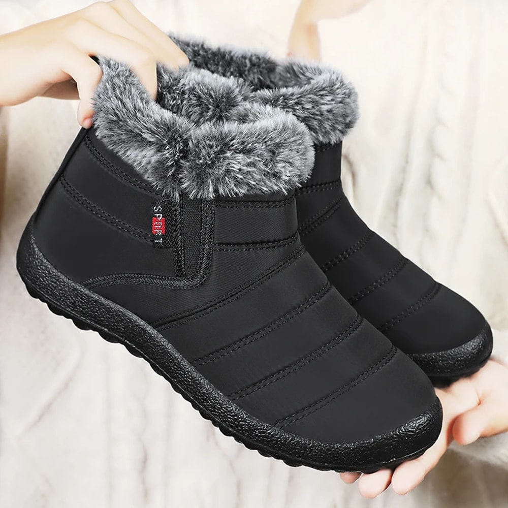 New Womens Ankle Boots Slip On Snow Boots For Winter Warm Fur Black Winter Footwear For Women 3