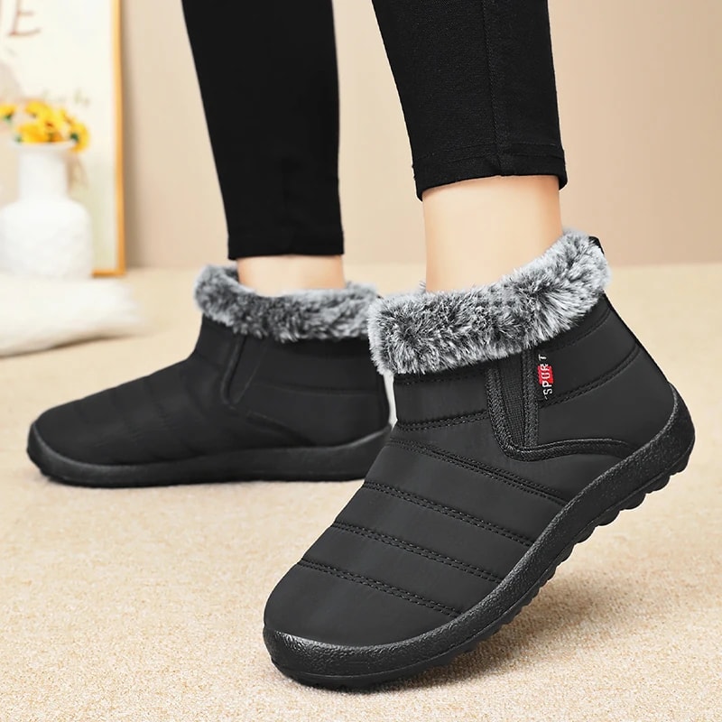 New Womens Ankle Boots Slip On Snow Boots For Winter Warm Fur Black Winter Footwear For Women 4