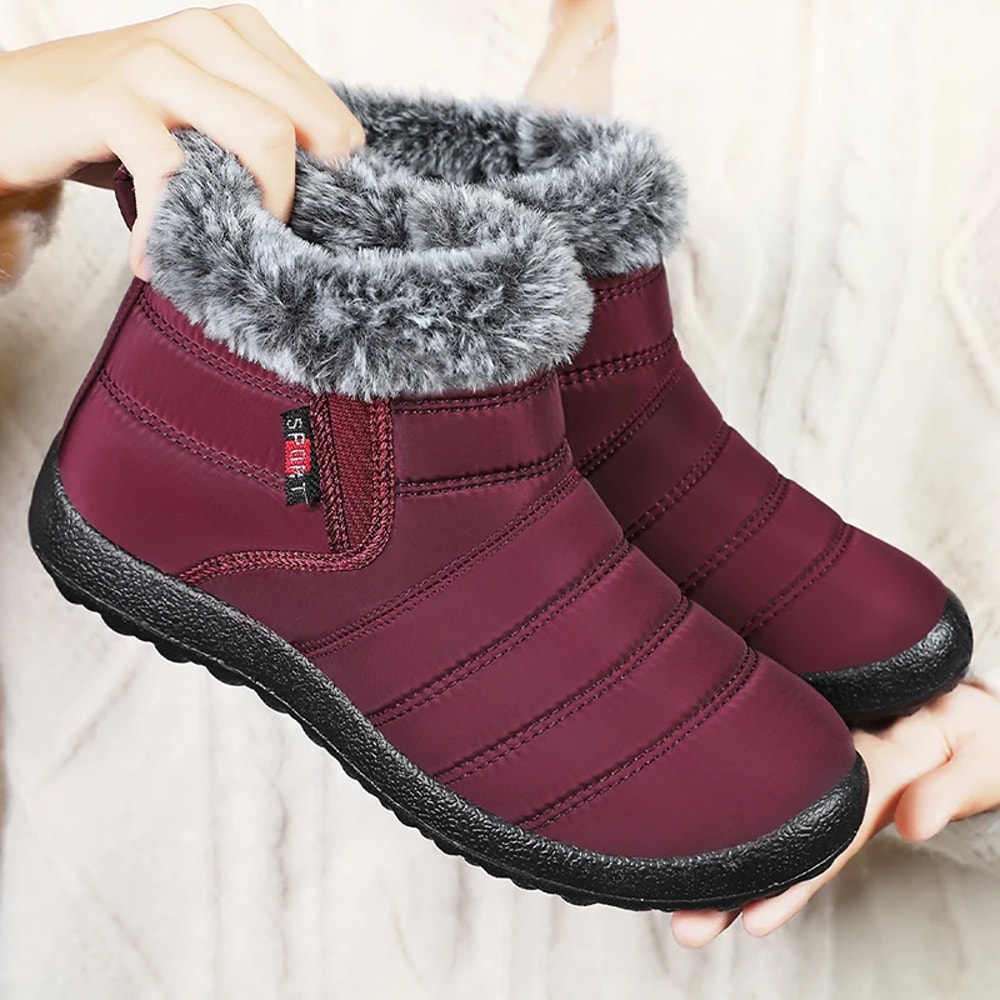 New Womens Ankle Boots Slip On Snow Boots For Winter Warm Fur Black Winter Footwear For Women 5
