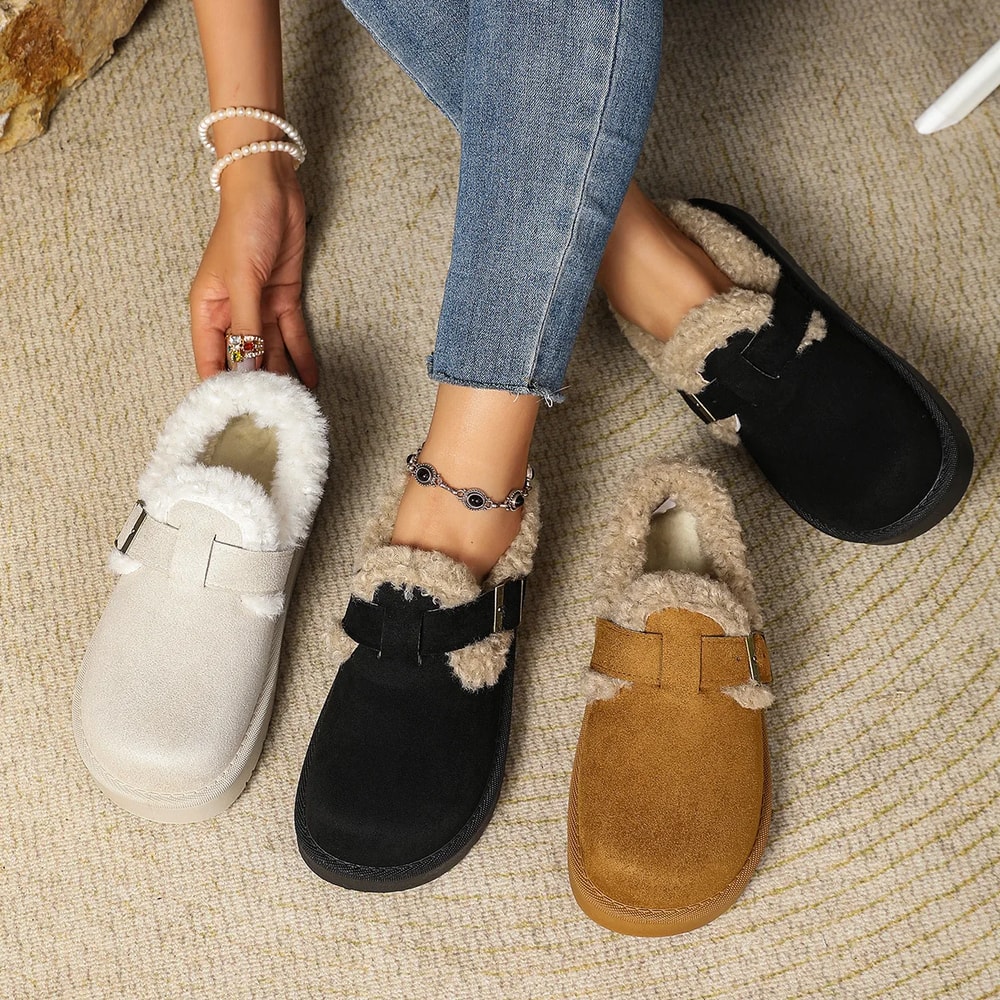 Fleece Lined Bean Bean Fur Boots Casual Shoes Thickened Snow Boots Rubber Bottom Round Toe Korean S 1