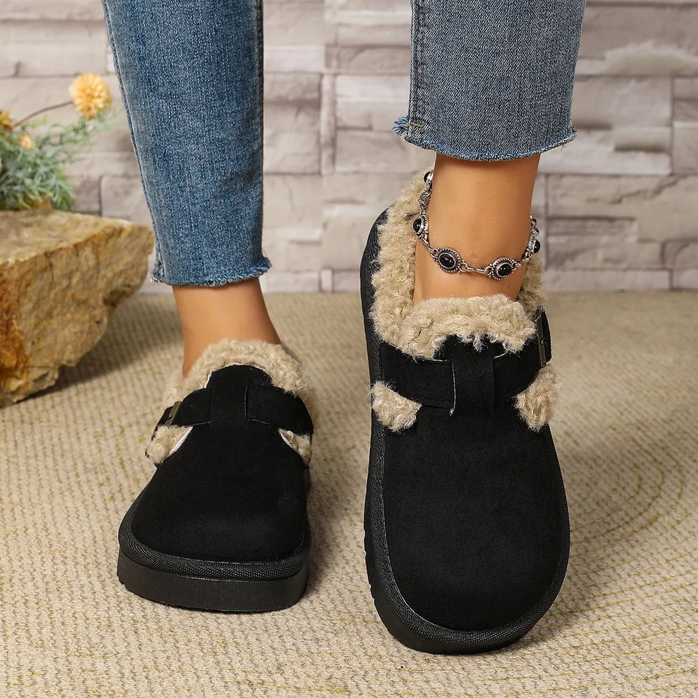 Fleece Lined Bean Bean Fur Boots Casual Shoes Thickened Snow Boots Rubber Bottom Round Toe Korean S 3