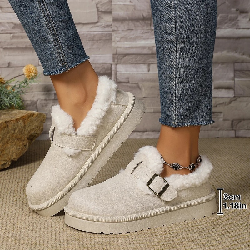 Fleece Lined Bean Bean Fur Boots Casual Shoes Thickened Snow Boots Rubber Bottom Round Toe Korean S 7