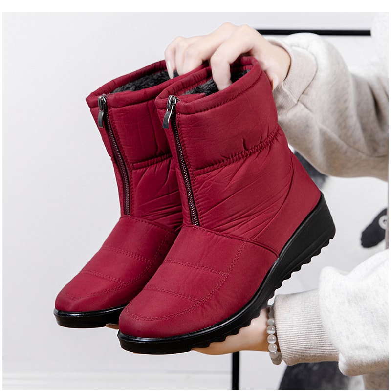 Plush Winter Warm Snow Boots For Women Waterproof Front Zipper Non Slip Ankle Boots Cotton Padded S 4