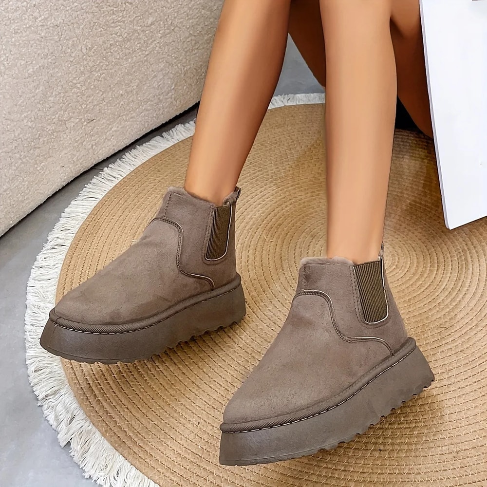 New Suede Fur Winter Women Short Plush Snow Boots Chelsea Ankle Boots Casual Shoes Flats Platform L 7