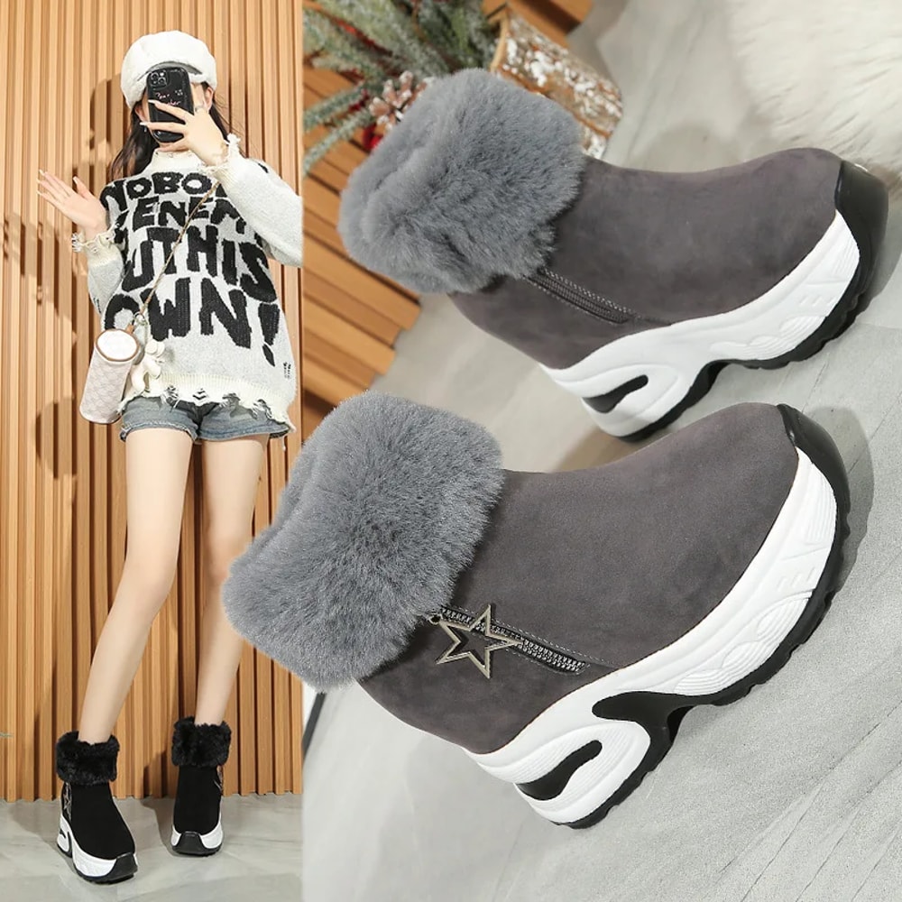 Winter Snow Boots Fleece Lined Warm Cotton Boots For Women Korean Style With Increased Inner Height