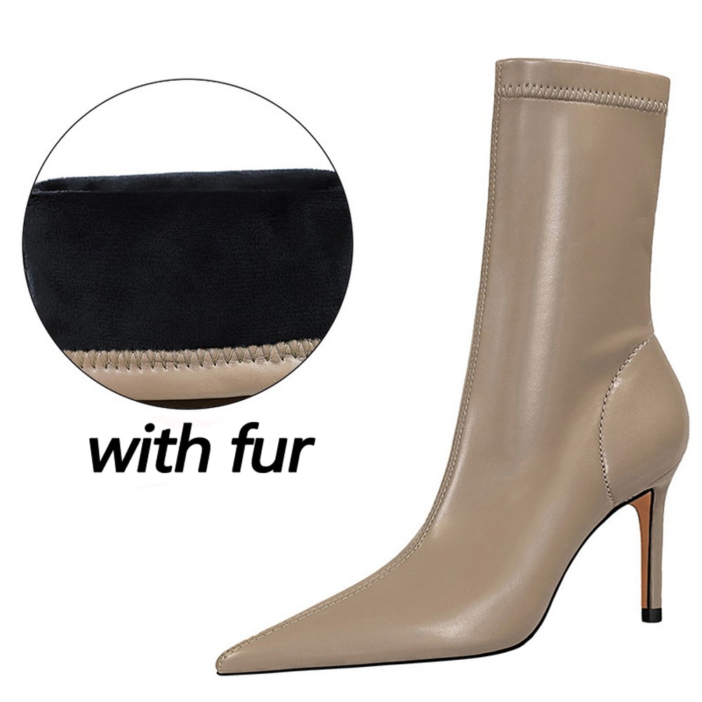 Winter Boots Women Ankle Boots High Heels Leather Boots Ladies Booties Short Boots 7