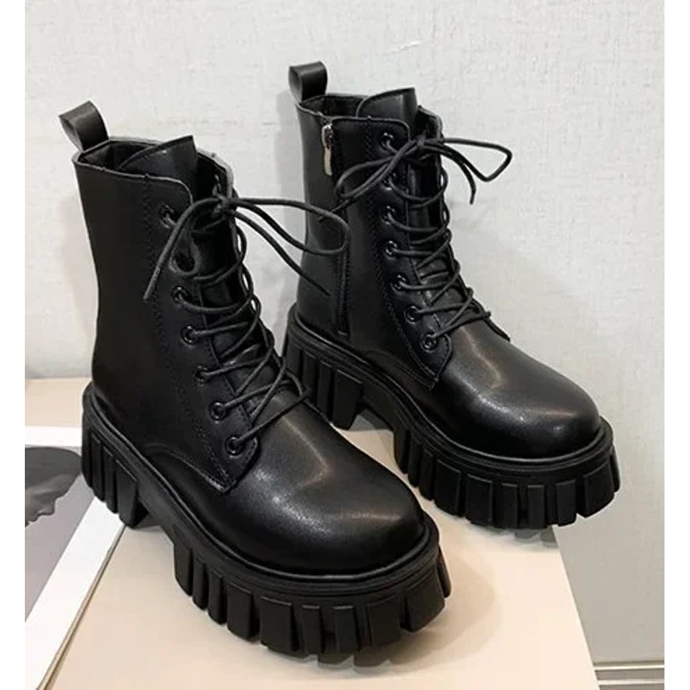 New Winter Boots Female Casual Ankle Boots Thick Heeled Midcalf Boots British Style With Thick Bott 0