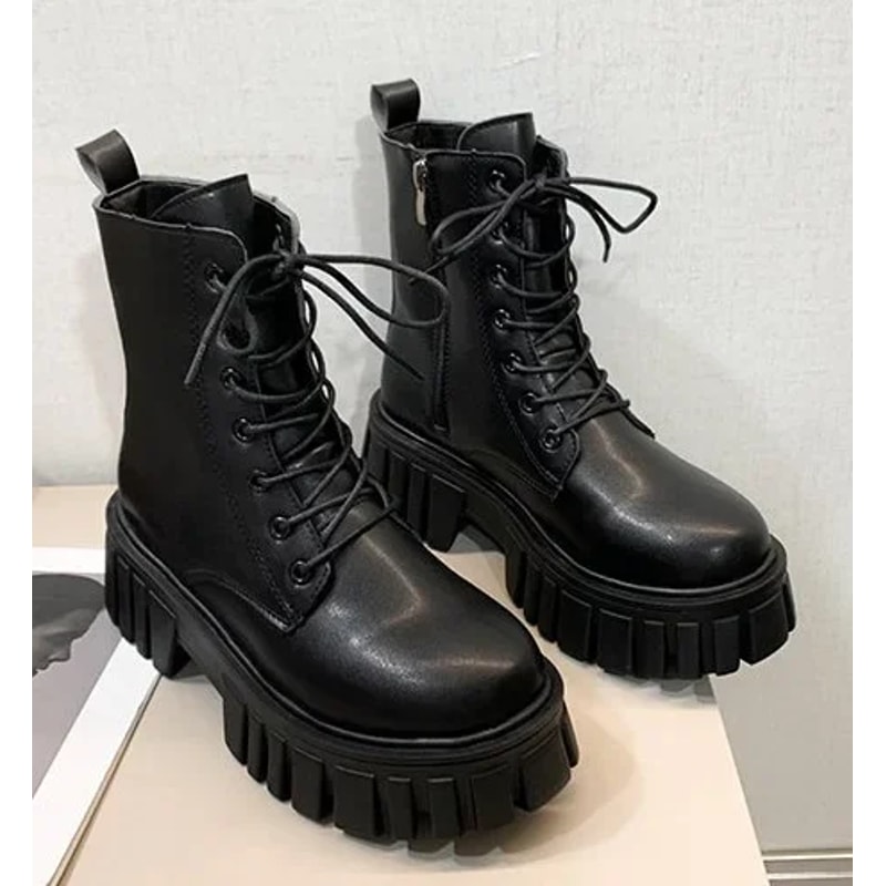New Winter Boots Female Casual Ankle Boots Thick Heeled Midcalf Boots British Style With Thick Bott 0