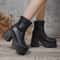 Sexy Leather Women Short Boots Casual Zipper High Heels Square Toe Casual Thick Soled Shoes for Women
