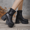 Sexy Leather Women Short Boots Casual Zipper High Heels Square Toe Casual Thick Soled Shoes for Women
