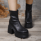 Sexy Leather Women Short Boots Casual Zipper High Heels Square Toe Casual Thick Soled Shoes for Women