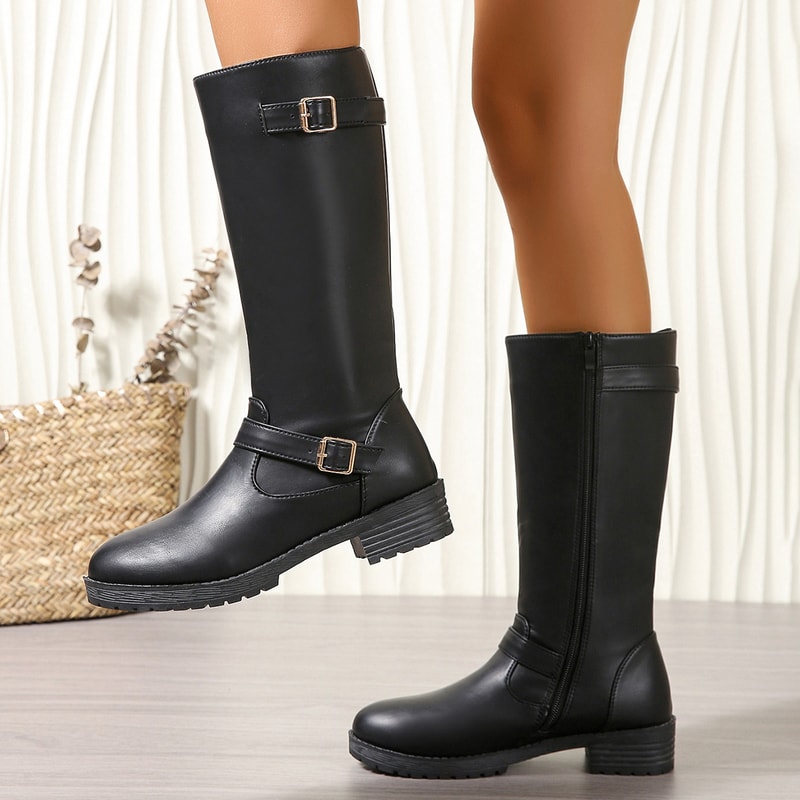 Fashionable Black Platform Boots For Women New PU Leather Knee Boots Ladies Footwear With Buckle Me 4