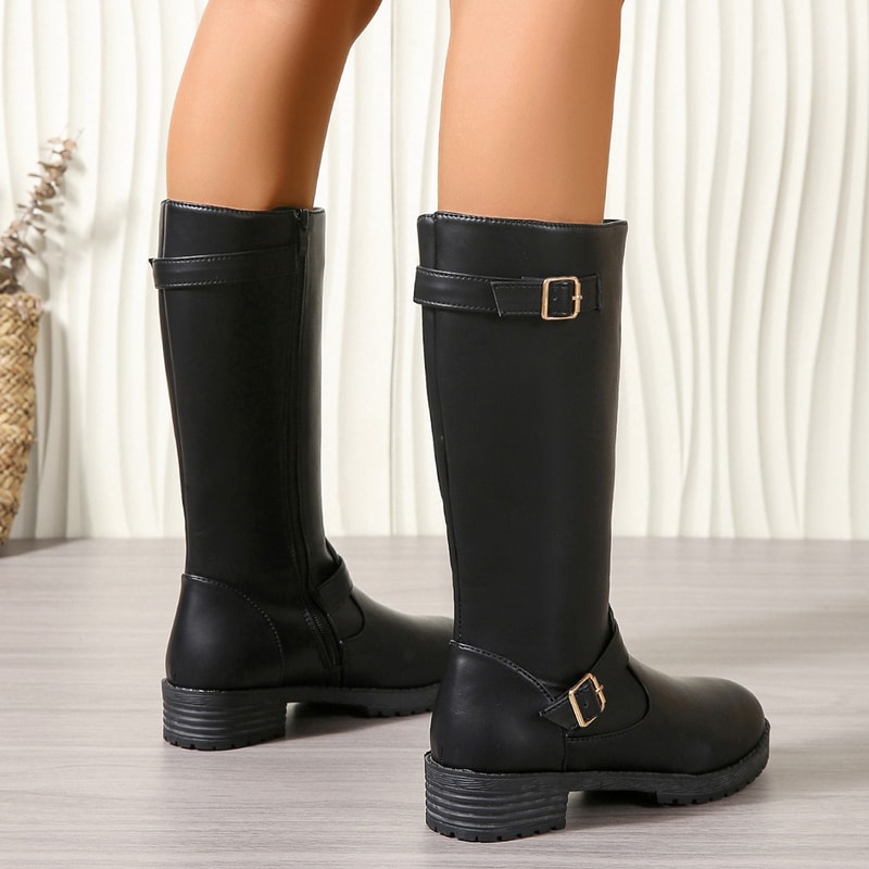 Fashionable Black Platform Boots For Women New PU Leather Knee Boots Ladies Footwear With Buckle Me 3