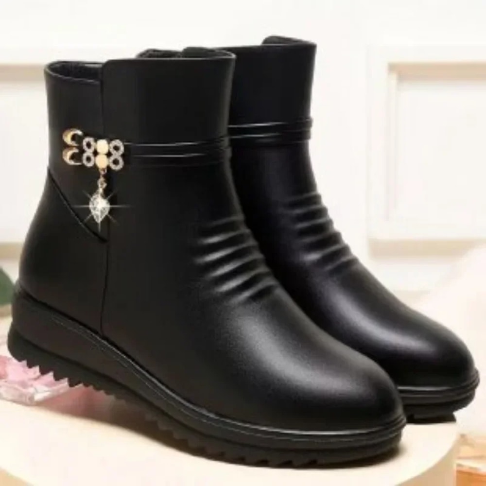 Winter Shoes Women Solid Black Snow Boots Furry Ankle Boots Metal Classic Womens Winter Boots Cozy 1