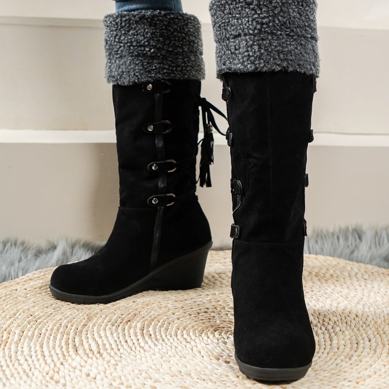 New Casual Womens Shoes With Wedge Heel Cross Strap Winter Boots Comfortable And Warm 1