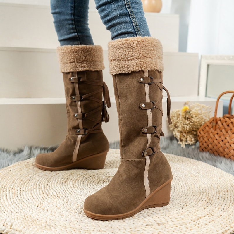 New Casual Womens Shoes With Wedge Heel Cross Strap Winter Boots Comfortable And Warm 2