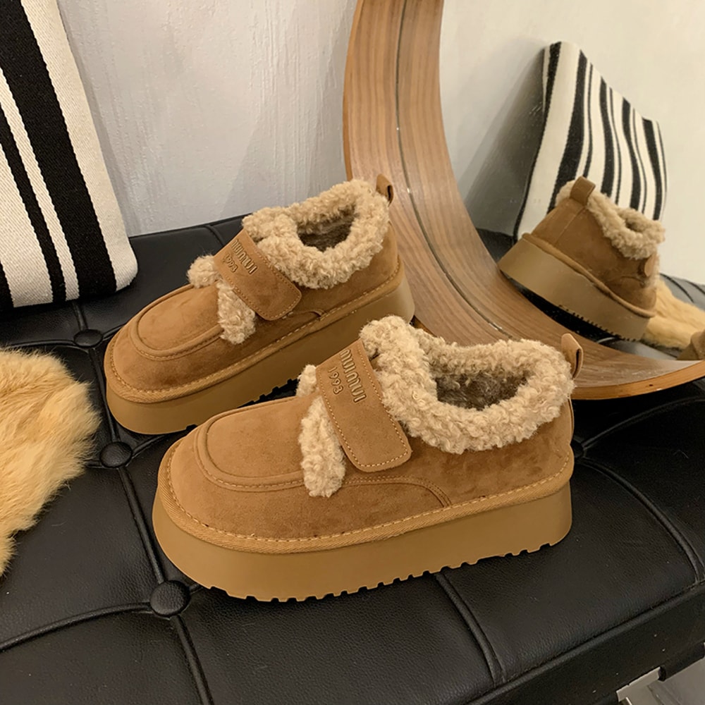 Warm Lamb Wool Winter Boots for Women Non Slip Thick Bottom Ankle Snow Boots Cotton Padded Flat Thicken Plush Shoes