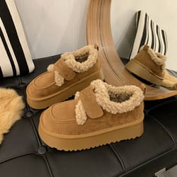 warm lamb wool winter boots for women non slip thick bottom ankle snow boots cotton padded flat thicken plush shoes