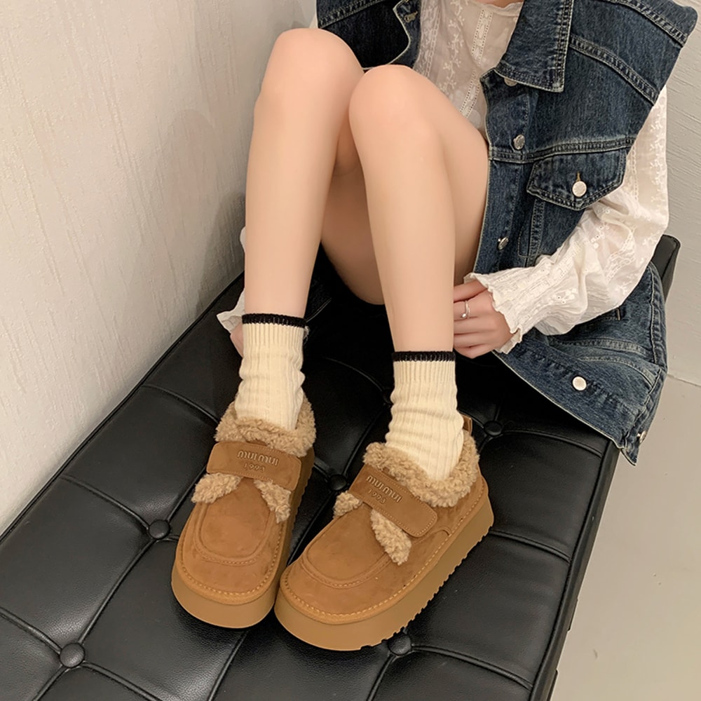 Warm Lamb Wool Winter Boots for Women Non Slip Thick Bottom Ankle Snow Boots Cotton Padded Flat Thicken Plush Shoes