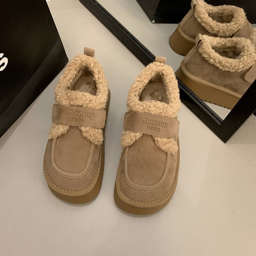 Warm Lamb Wool Winter Boots for Women Non Slip Thick Bottom Ankle Snow Boots Cotton Padded Flat Thicken Plush Shoes