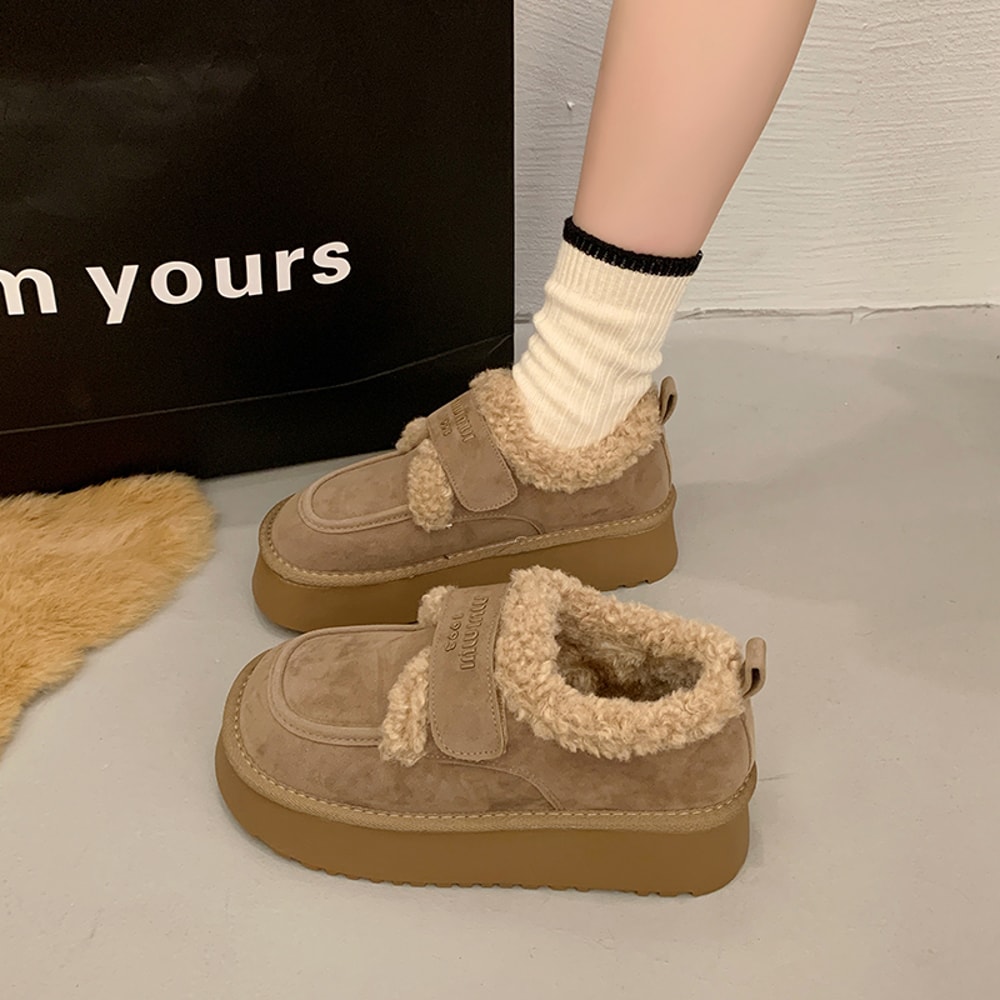 Warm Lamb Wool Winter Boots for Women Non Slip Thick Bottom Ankle Snow Boots Cotton Padded Flat Thicken Plush Shoes