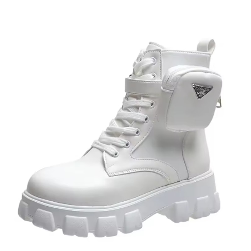 Womens LaceUp Platform Boots Leather Oxford Motorcycle Shoes Wedges 0