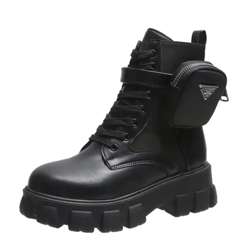 Womens LaceUp Platform Boots Leather Oxford Motorcycle Shoes Wedges 8