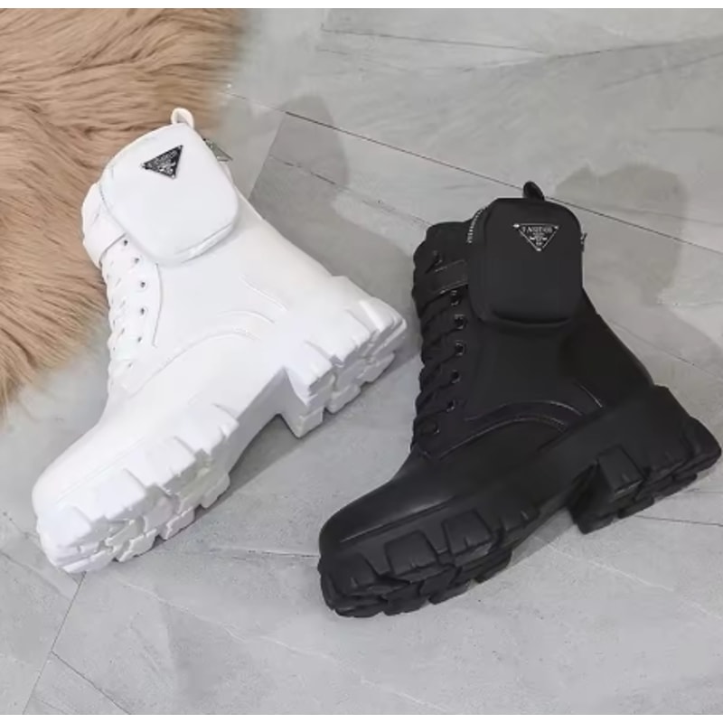 Womens LaceUp Platform Boots Leather Oxford Motorcycle Shoes Wedges 3