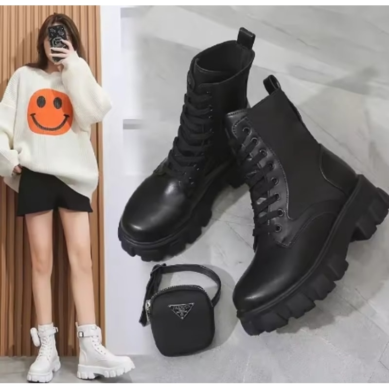 Womens LaceUp Platform Boots Leather Oxford Motorcycle Shoes Wedges 2