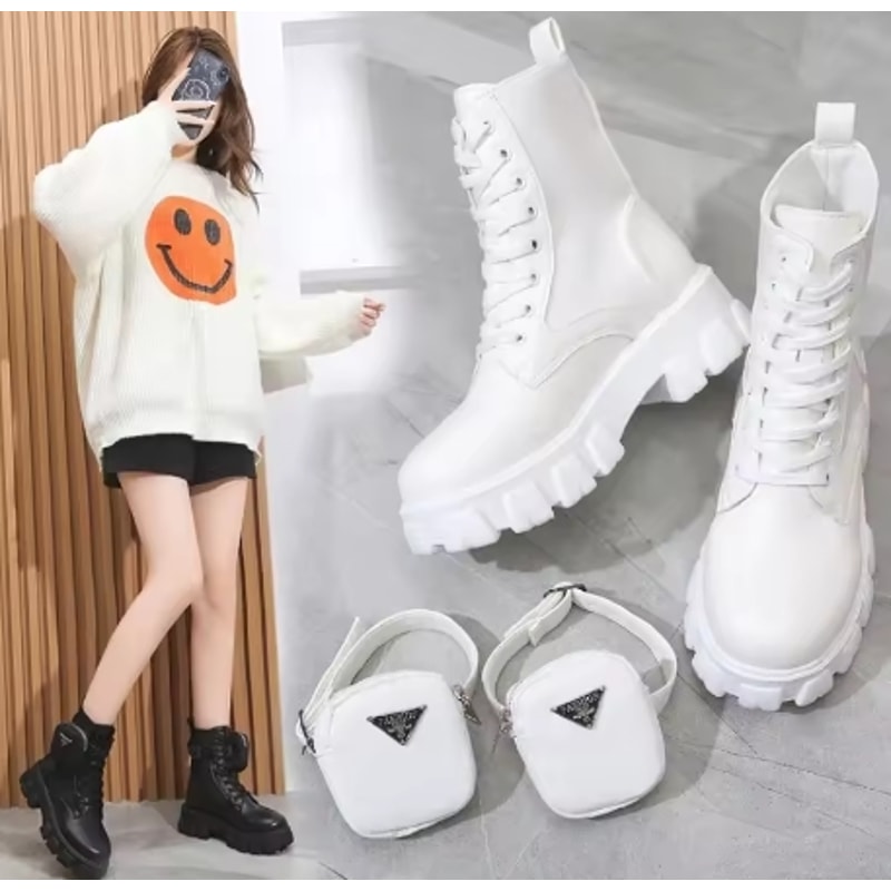 Womens LaceUp Platform Boots Leather Oxford Motorcycle Shoes Wedges 1